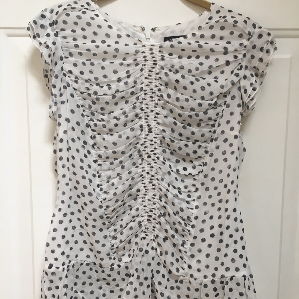 WhoWhatWear White/Blk dotsChiffon Blouse Medium